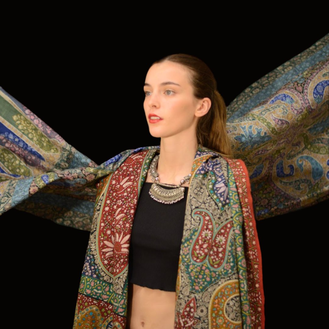 Kalamkari Pashmina Shawl - Indus Weavers