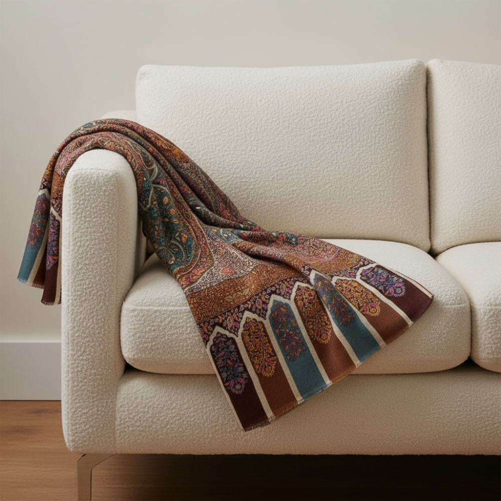 Explore Kalamkari Pashmina shawls by Indus Weavers, where heritage hand-painted art meets soft, luxurious Pashmina.