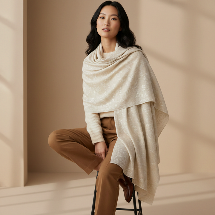 IVORY WHISPER | Pashmina Shawl with Floral Hand Embroidery