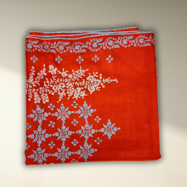 Aurance - Vermilion Pashmina Shawl with Sozni Embroidery