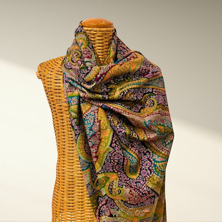 Kalamkari Pashmina Shawl FLORIANA with Sozni Embroidery