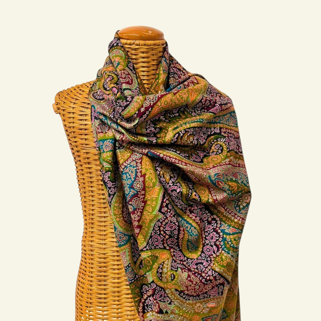 Kalamkari Pashmina Shawl FLORIANA with Sozni Embroidery