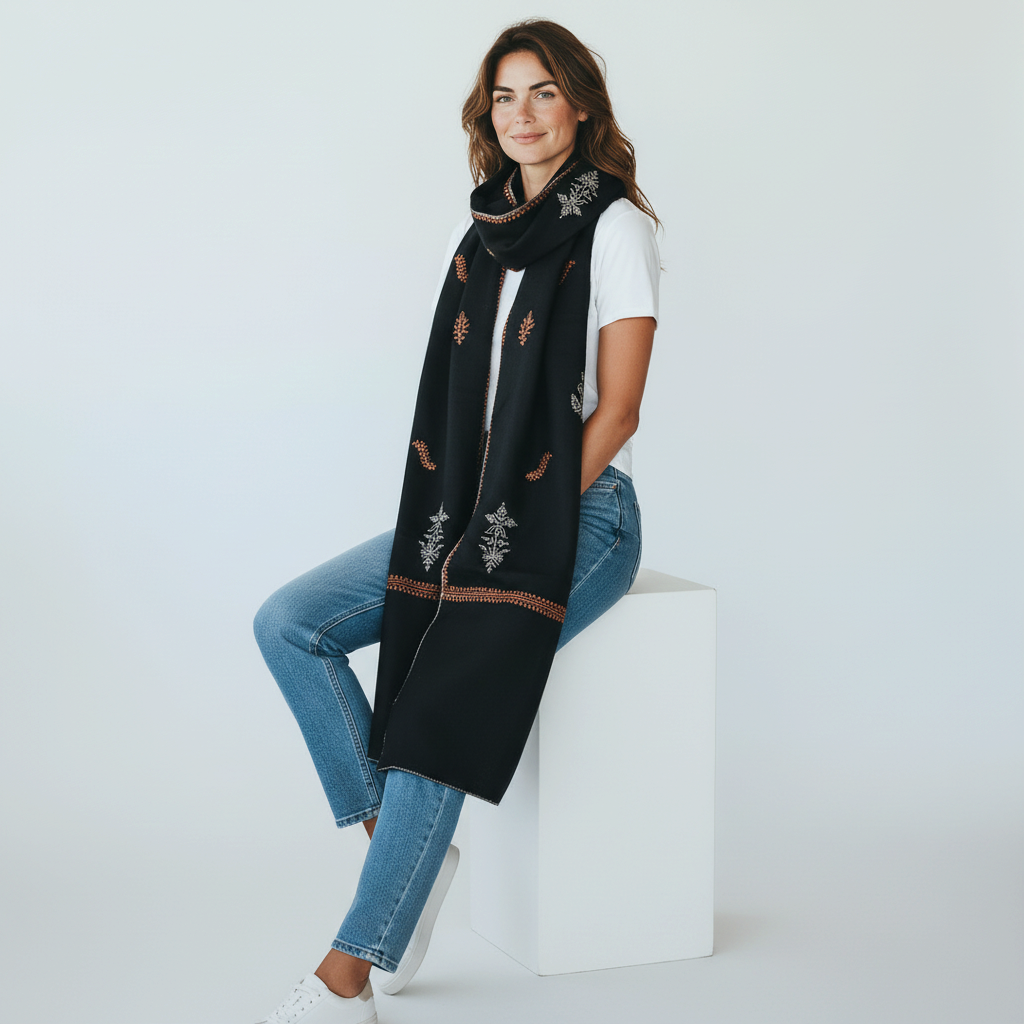 FLORVERDE | Pashmina Shawl with Sozni Floral Embroidery
