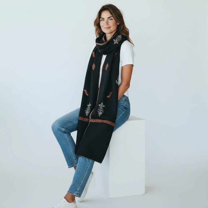 FLORVERDE | Pashmina Shawl with Sozni Floral Embroidery
