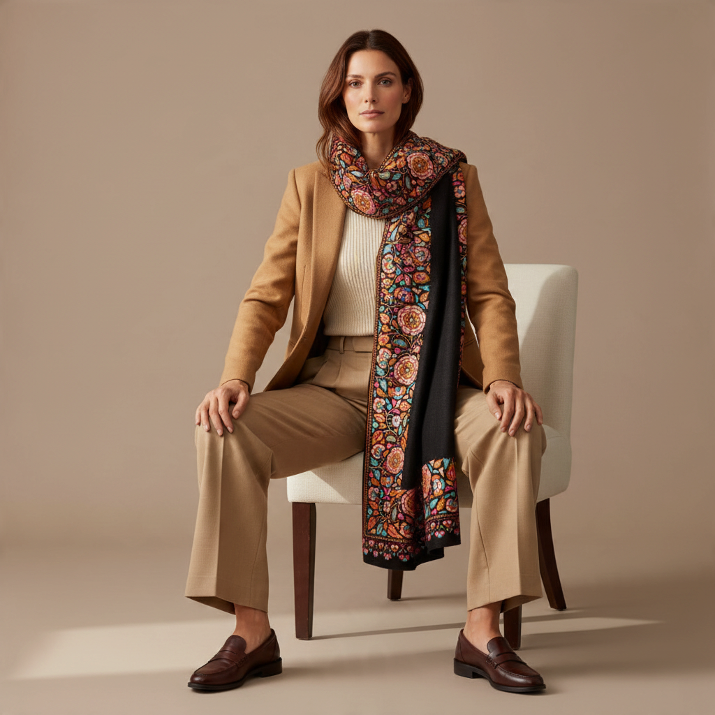 KAYA | Pashmina Shawl with Sozni & Papier-Mâché Embroidery