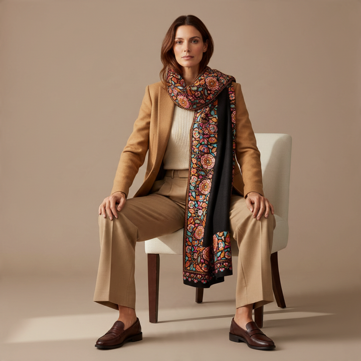 KAYA | Pashmina Shawl with Sozni & Papier-Mâché Embroidery
