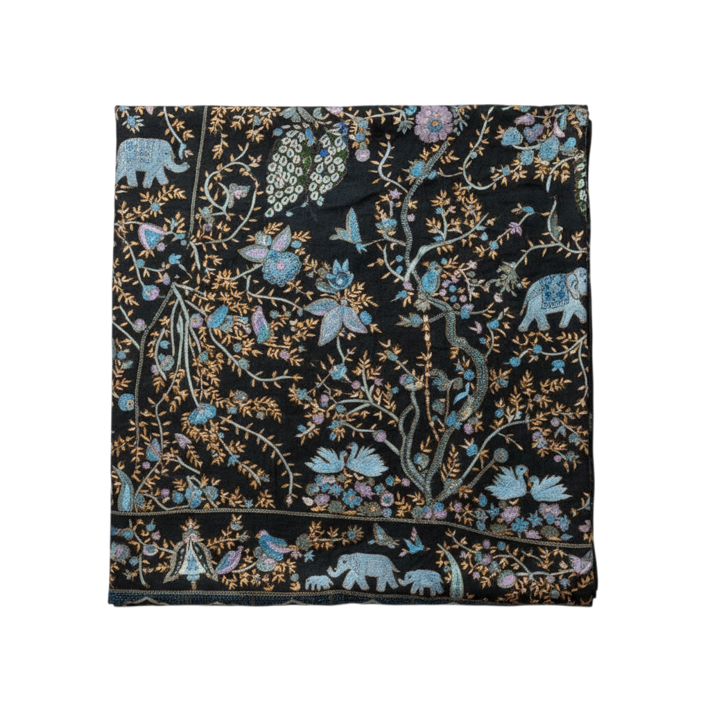 AYA Pure Pashmina Shawl | Kalamkari Peacock Embroidery- Archive