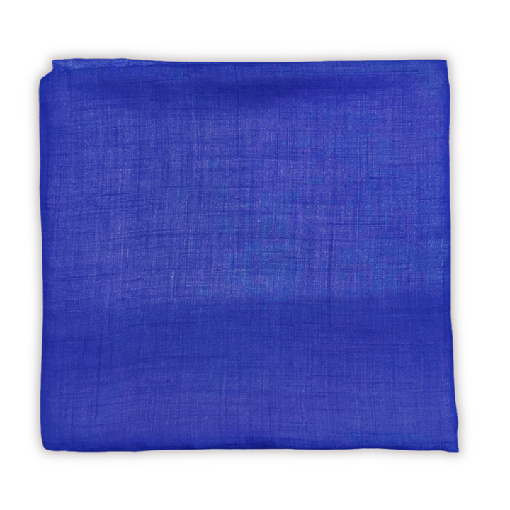 Blue pashmina shawl folded in square on a white background