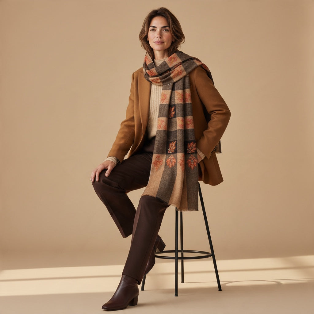 CHLOE | Checkered Pashmina Shawl with Sozni Embroidery