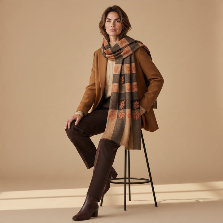 CHLOE | Checkered Pashmina Shawl with Sozni Embroidery