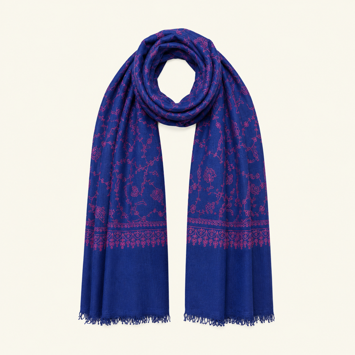 Blue Pashmina Shawl | Floral Sozni Embroidery