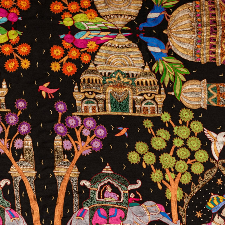 Kalamkari Pashmina Shawl - DARBAR - 200x100 CM - Indus Weavers Kalamkari pashmina shawl