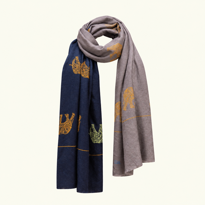 ELEFANT | Ombré Pashmina Scarf with Hand-Embroidered Elephant Motifs
