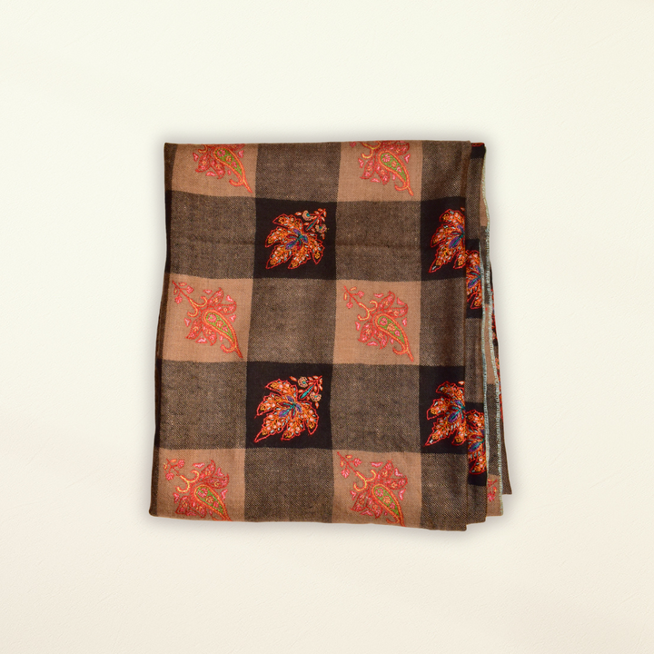 Folded Checkered Pashmina Shawl with sozni embroidery