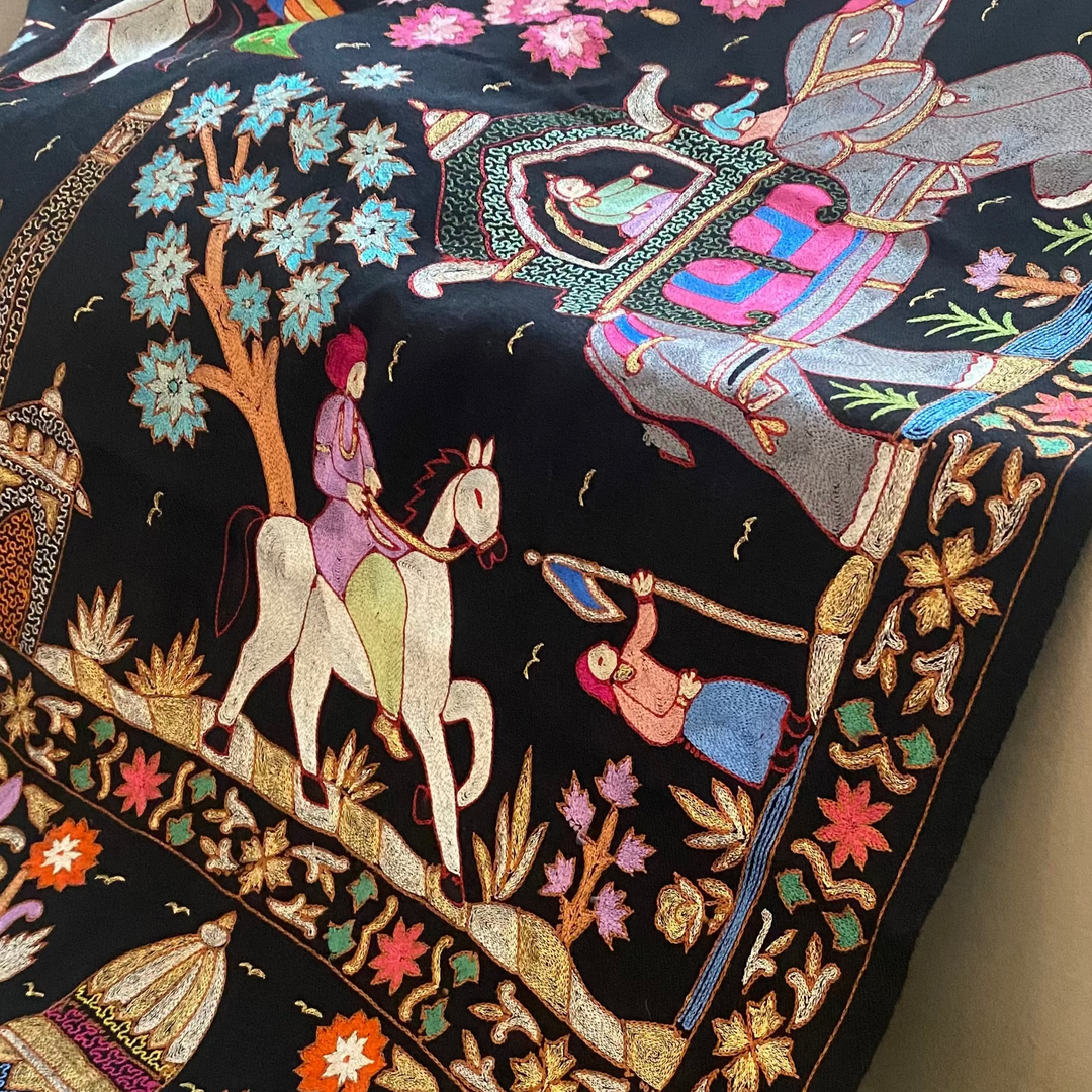 Kalamkari Pashmina Shawl - DARBAR - 200x100 CM - Indus Weavers Kalamkari pashmina shawl