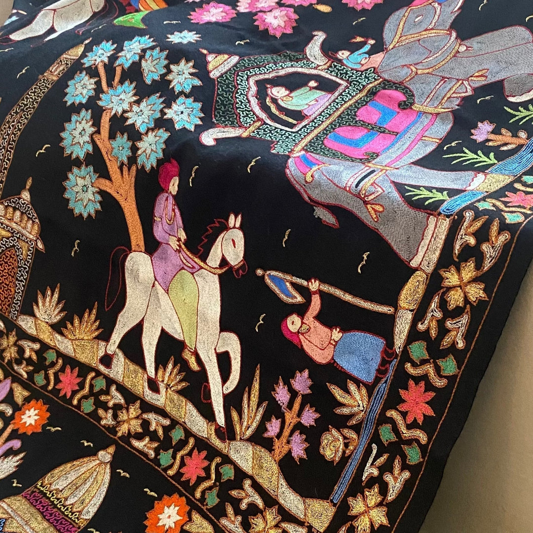 Kalamkari Pashmina Shawl - DARBAR - 200x100 CM - Indus Weavers Kalamkari pashmina shawl