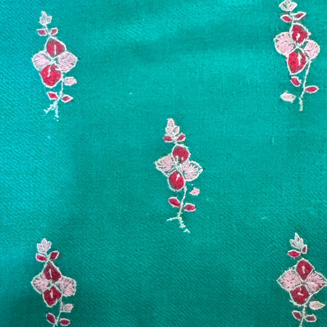 Green floral work pure pashmina handkerchief
