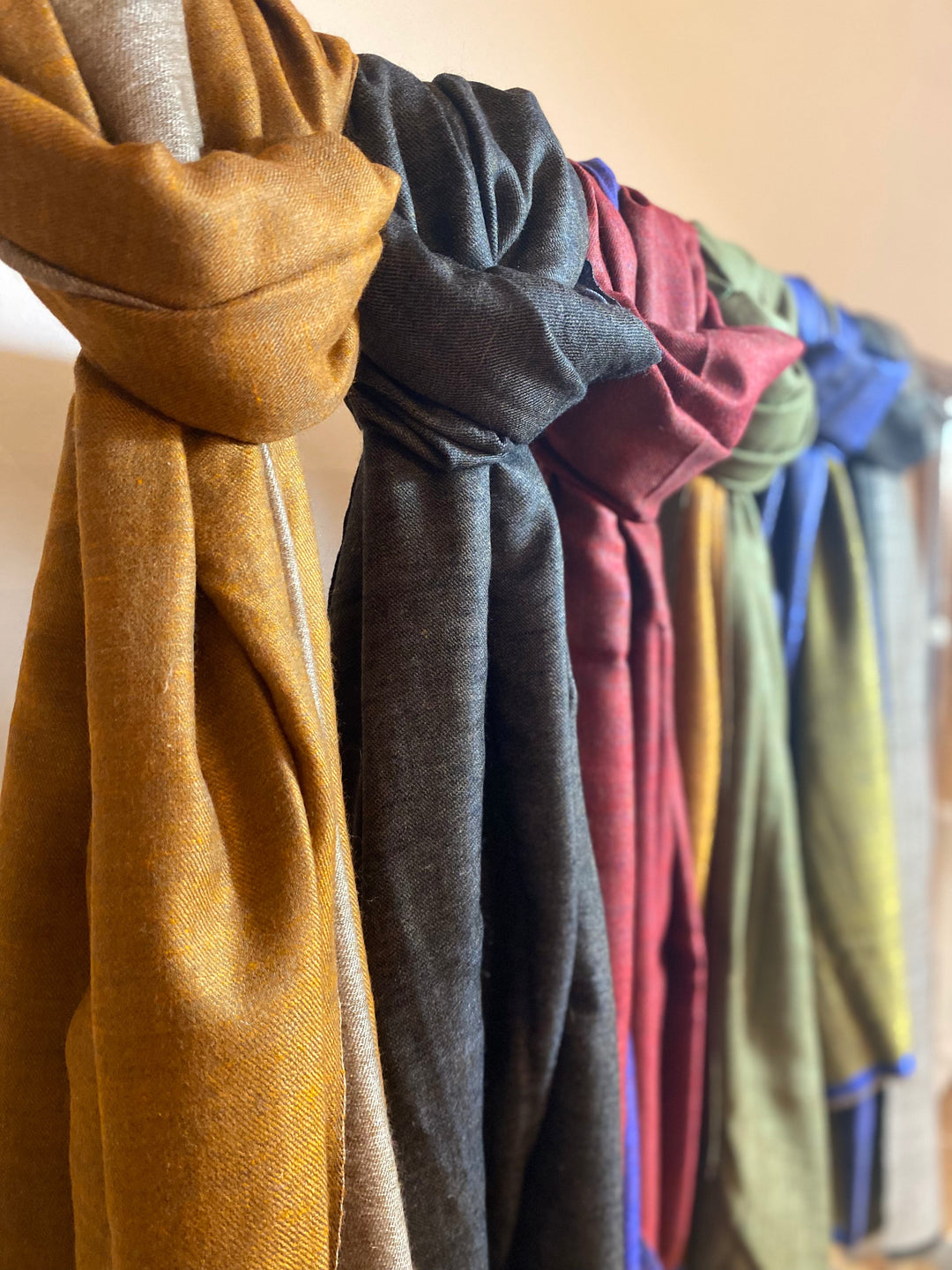 RAY Pure Pashmina Shawl – Lifestyle Draped View Showing Reversible Two-Tone Design | Indus Weavers