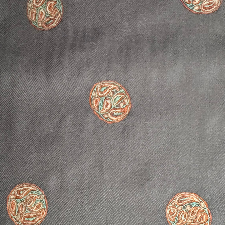 Gray hand embroidered pashmina pocket square closeup 