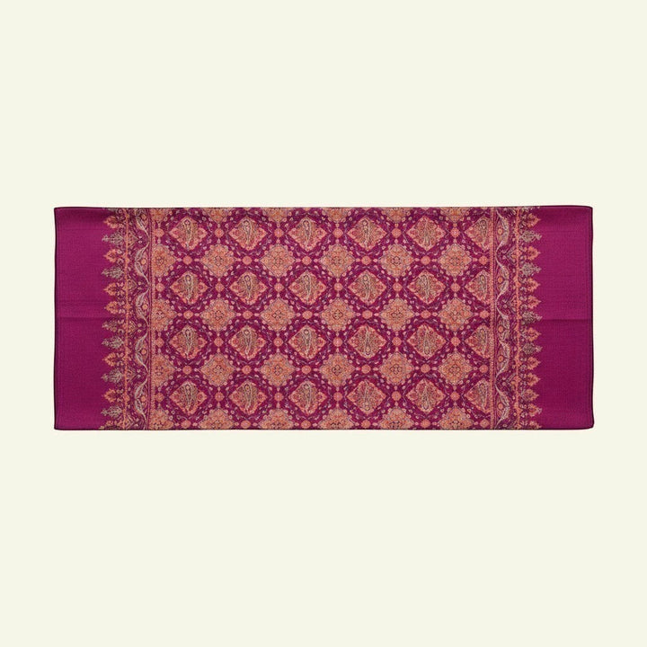 Indus Weavers GULNAR purple handwoven pure Kashmiri pashmina shawl with all-over Jamawar Sozni embroidery.