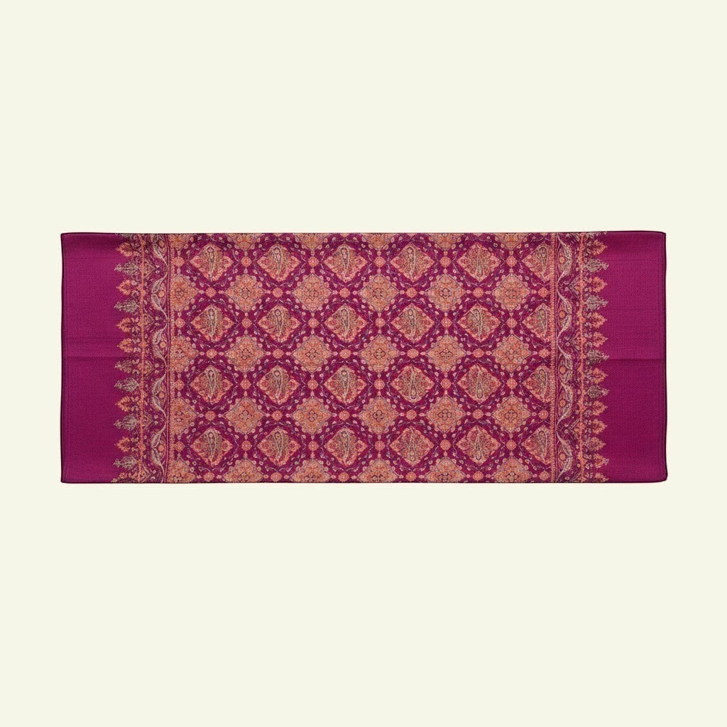 Indus Weavers GULNAR purple handwoven pure Kashmiri pashmina shawl with all-over Jamawar Sozni embroidery.
