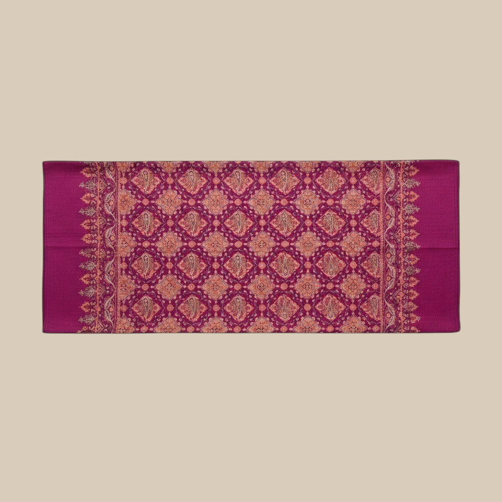 Indus Weavers GULNAR purple handwoven pure Kashmiri pashmina shawl with all-over Jamawar Sozni embroidery.