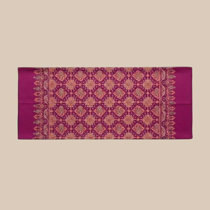 Indus Weavers GULNAR purple handwoven pure Kashmiri pashmina shawl with all-over Jamawar Sozni embroidery.