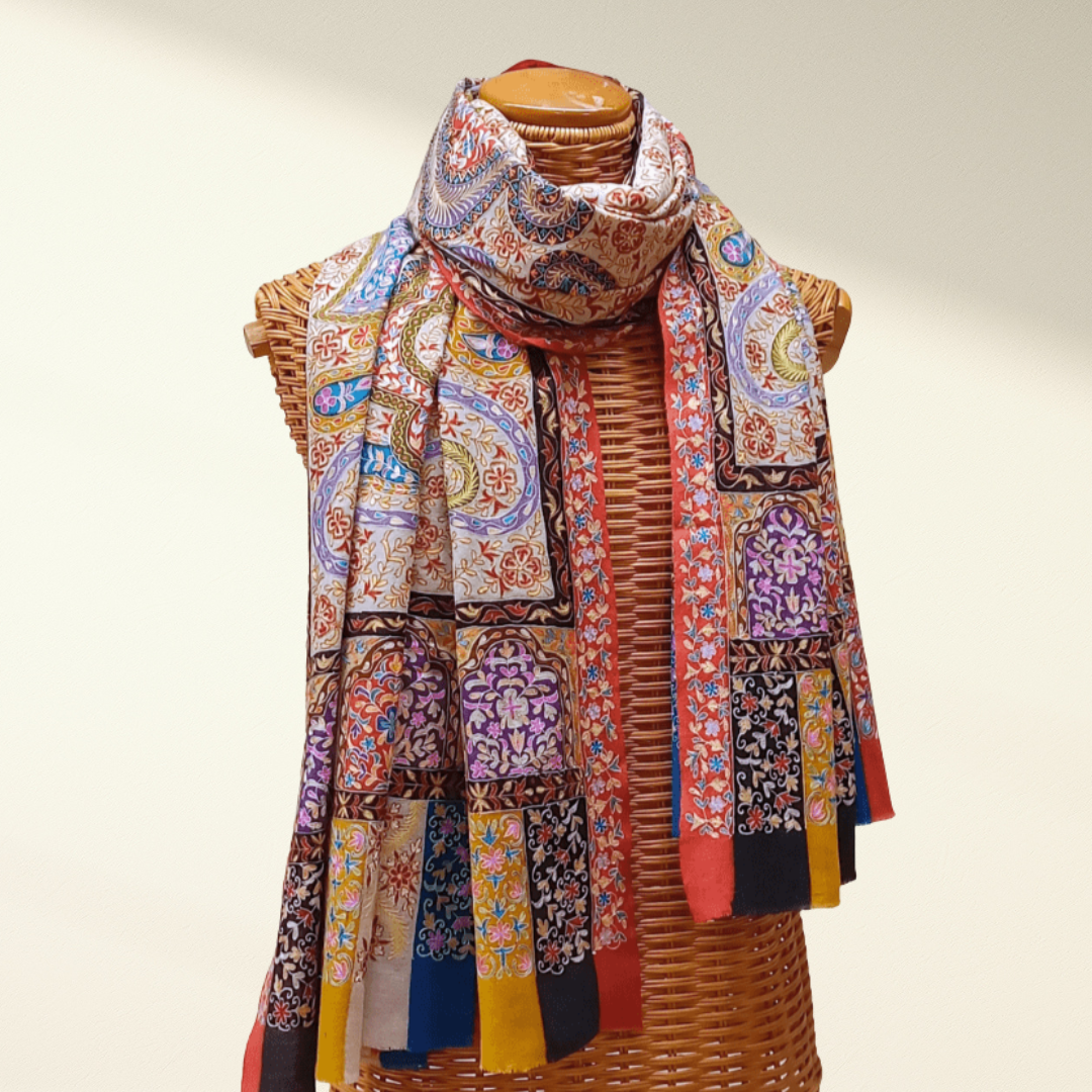 Pashmina Shawl on a mannequin against a plain background