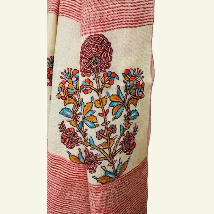Textile with floral embroidery on a white background