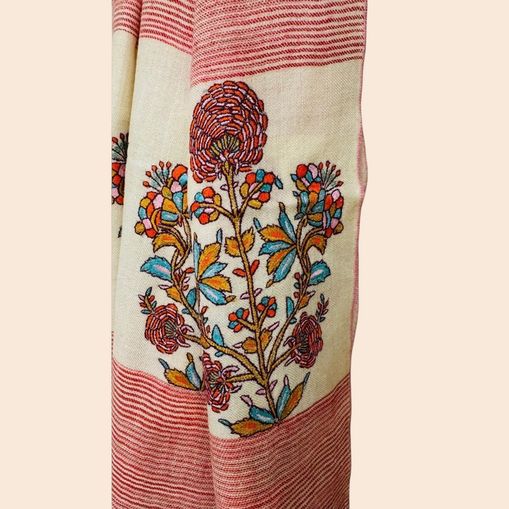 Textile with floral embroidery on a white background