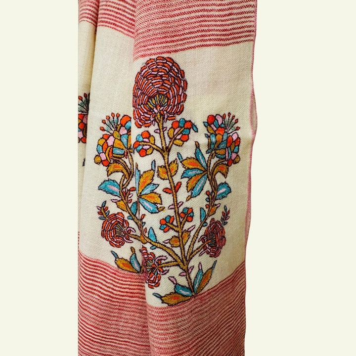 Textile with floral embroidery on a white background
