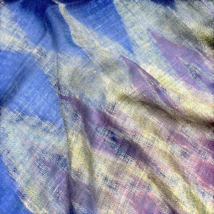 IRIS Ikat Pashmina Shawl – Close-Up Shot of Blue Ikat Weave Texture & Thread Detail | Indus Weavers
