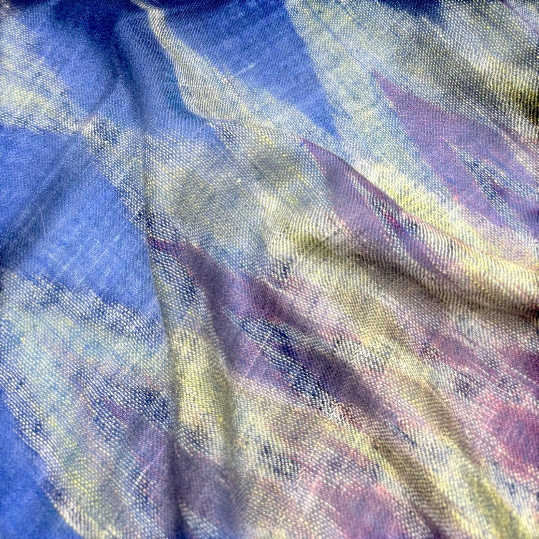 IRIS Ikat Pashmina Shawl – Close-Up Shot of Blue Ikat Weave Texture & Thread Detail | Indus Weavers