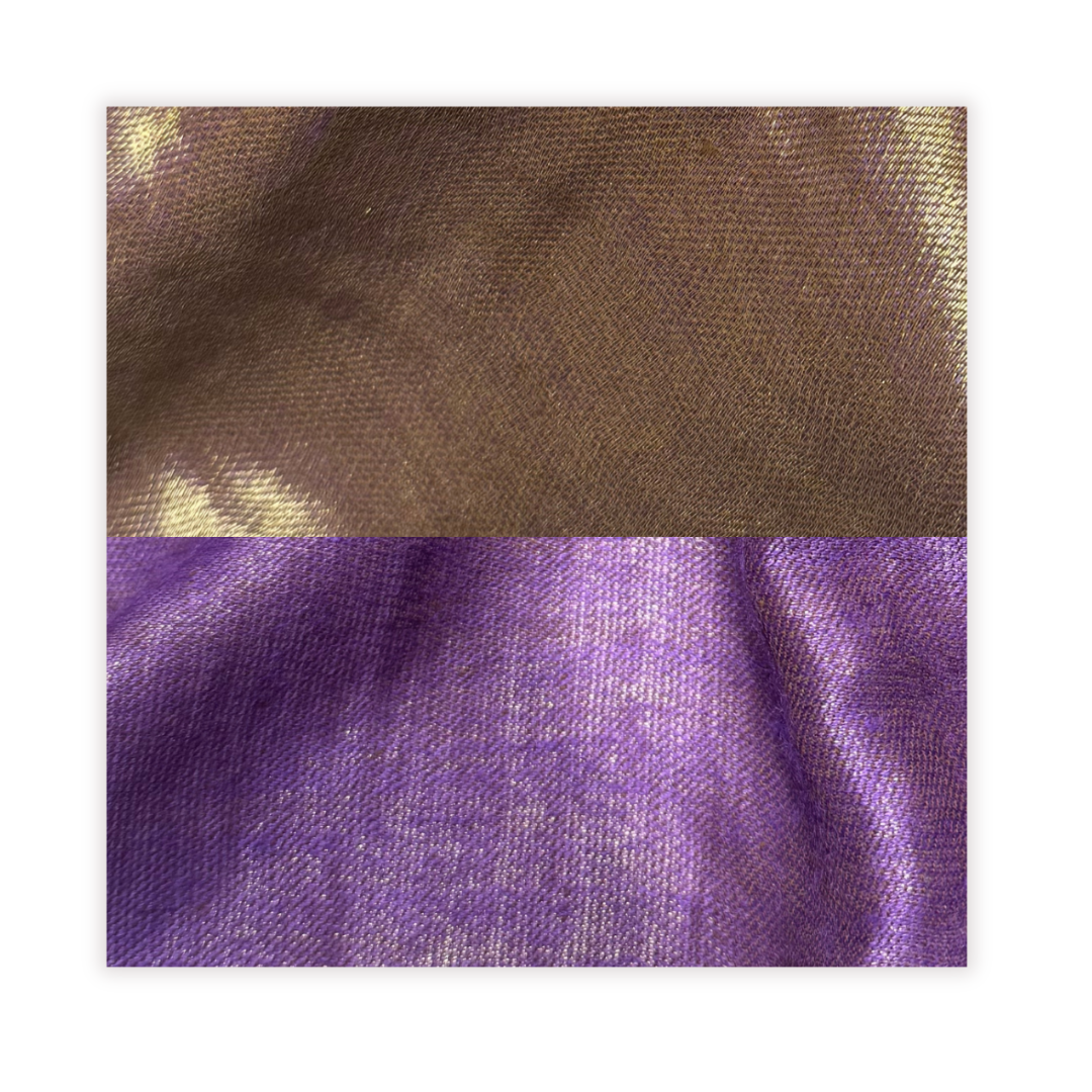 pashmina Two color swatches, one golden brown and one purple, on a white background.