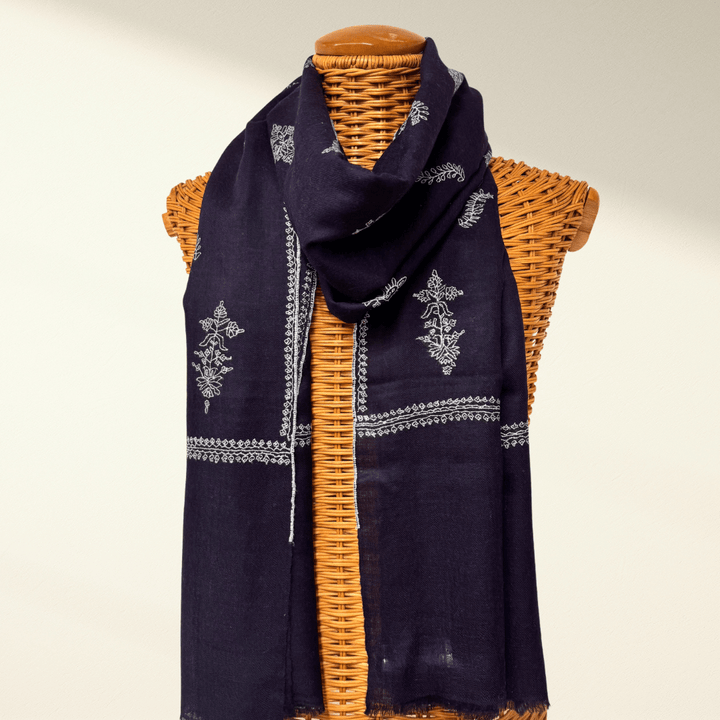 BLEU – Handwoven Kashmiri Pashmina Shawl | Pure Cashmere Luxury Scarf with Hand Embroidery - Indus Weavers