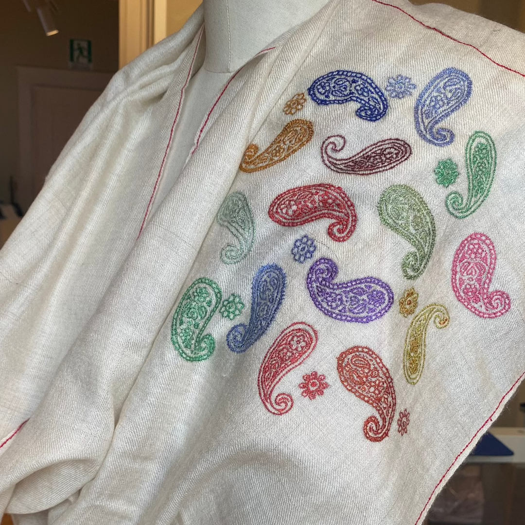 cashmere shawl with subtle floral corner detailing