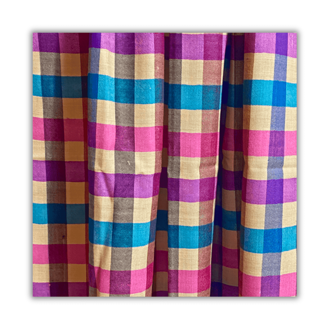 Checkered Pashmina Shawl - Pink & Blue - Indus Weavers