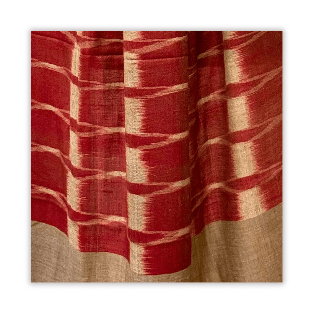 Crimson & Beige toned Ikat Pashmina - Indus Weavers