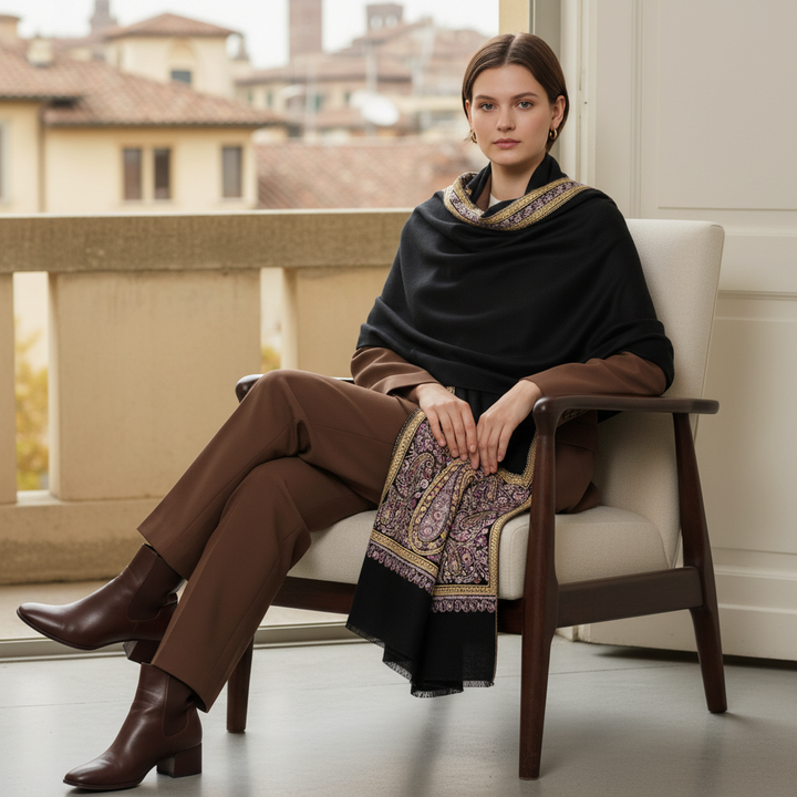 BELLA | Pashmina Shawl with Tilla & Sozni Embroidery