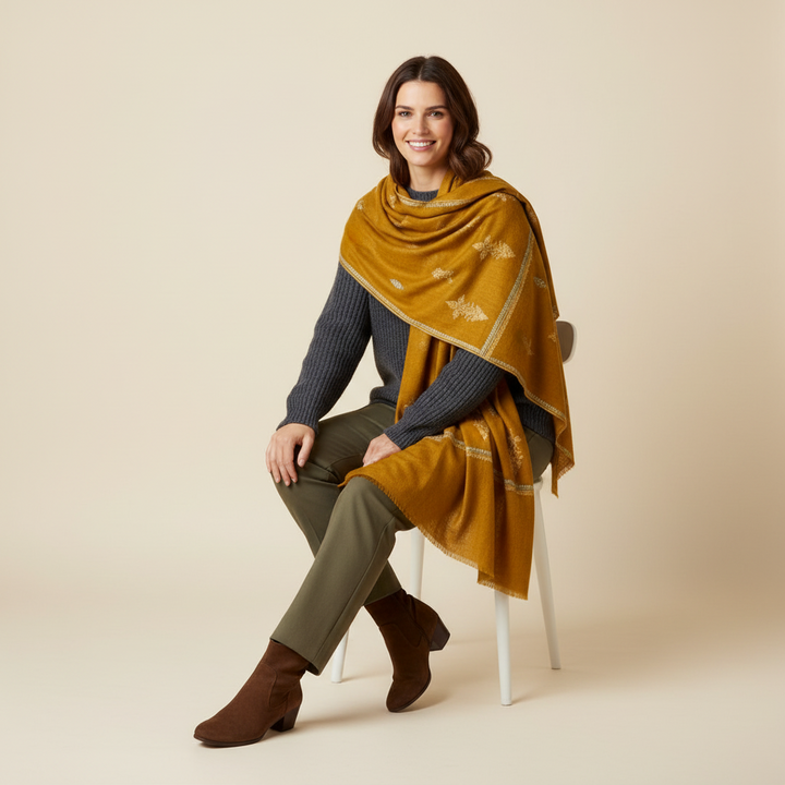 ORNELLA Pure Pashmina Scarf | Sozni Floral Embroidery