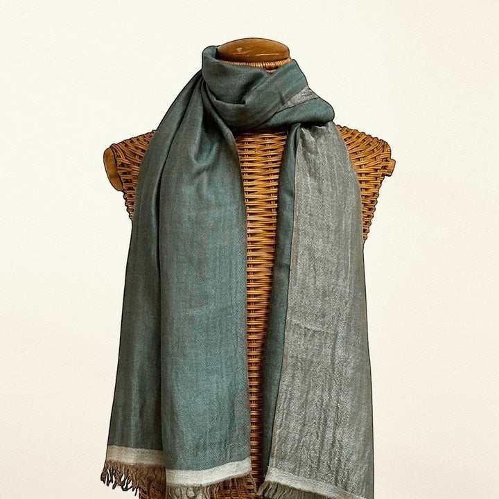 Eira – Handwoven Reversible Pashmina Shawl with Metallic Sheen | Green Cashmere Wrap Lightweight for daily wear