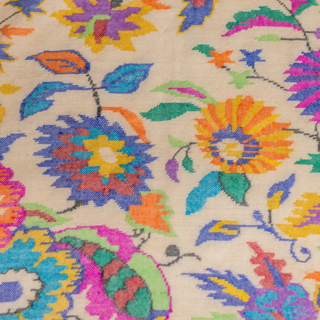 embroidery on a beige pashmina