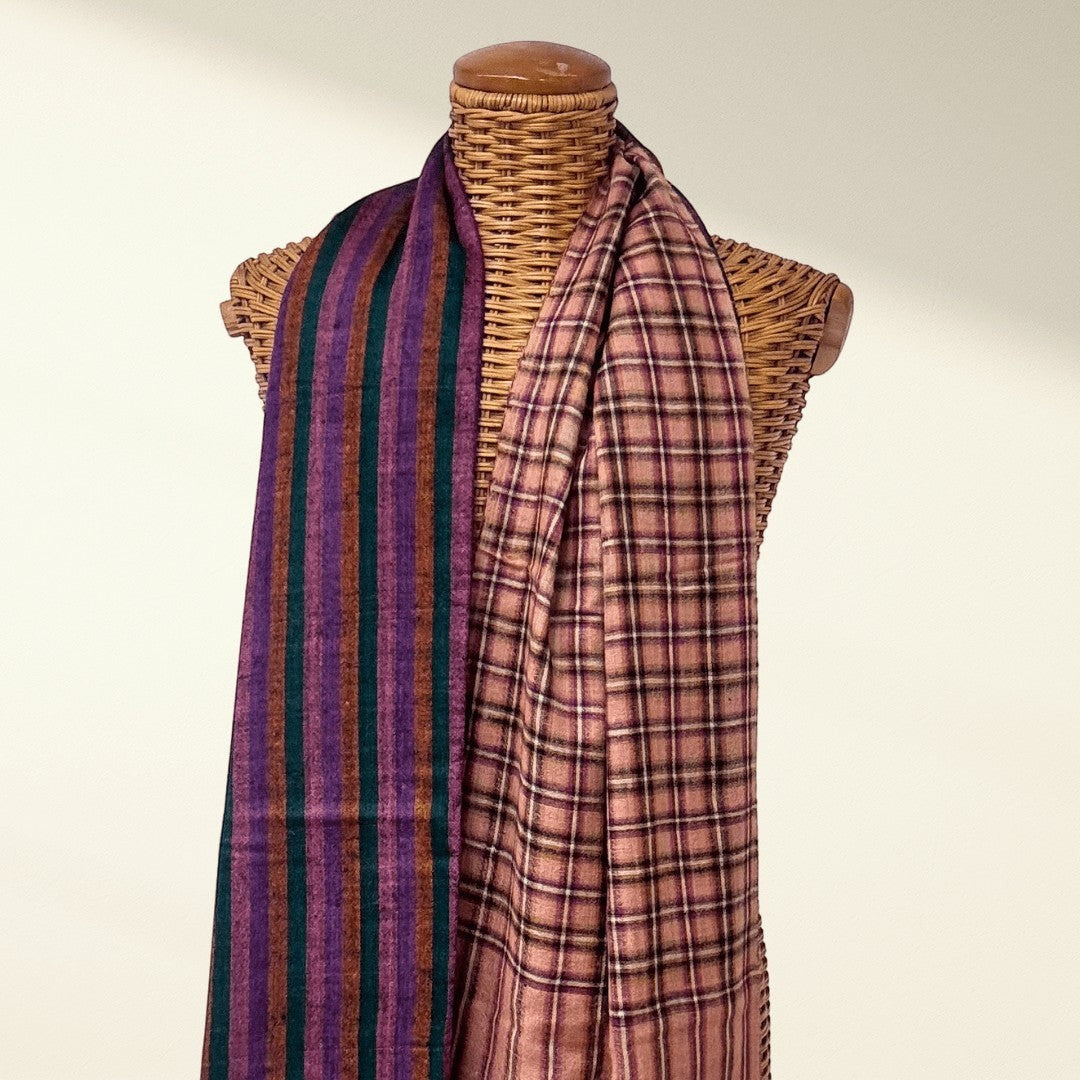 FIONA Reversible Kashmiri Pashmina Shawl – Full View Purple Green Brown Dual-Tone Cashmere Wrap | Indus Weavers