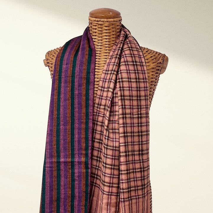 FIONA Reversible Kashmiri Pashmina Shawl – Full View Purple Green Brown Dual-Tone Cashmere Wrap | Indus Weavers