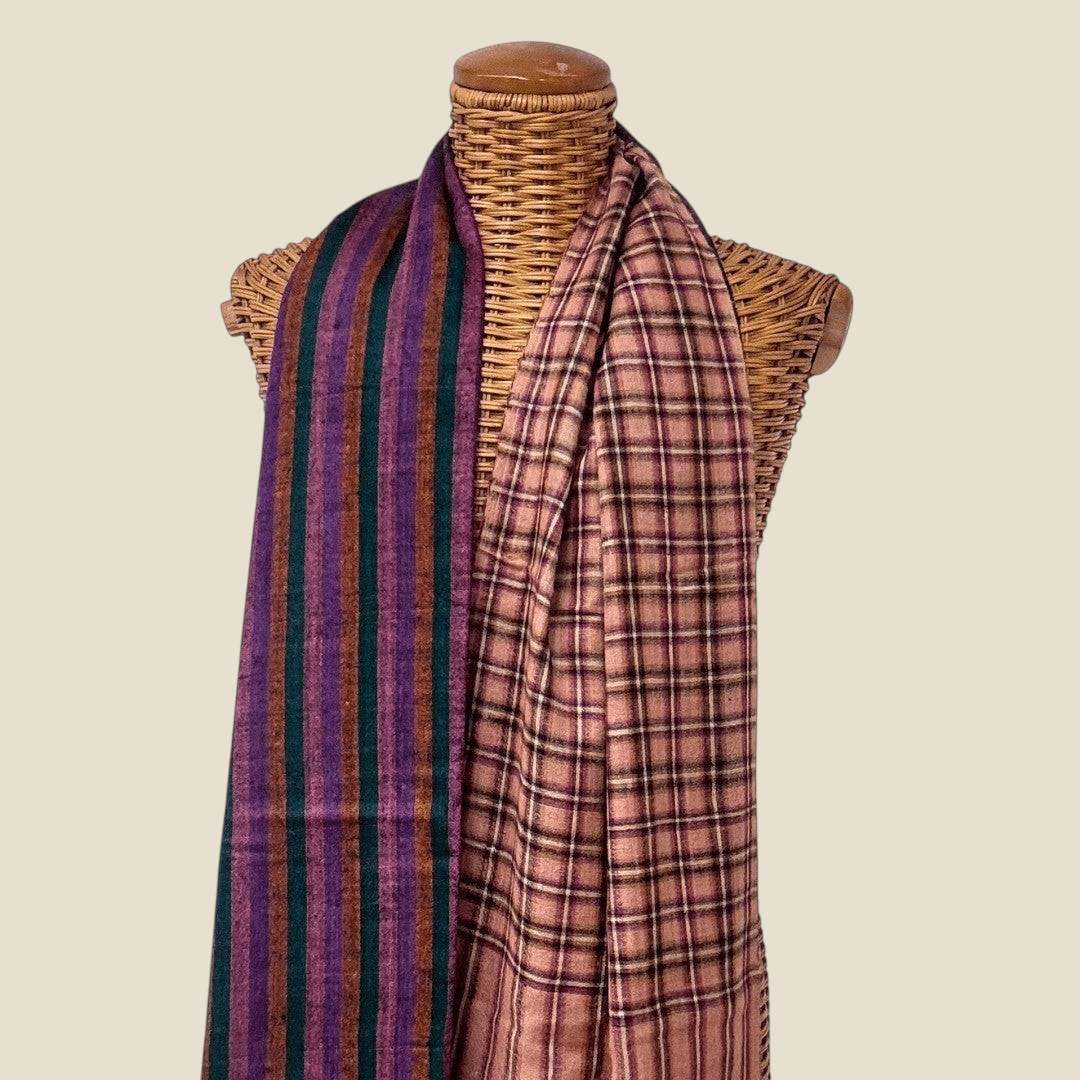 FIONA Reversible Kashmiri Pashmina Shawl – Full View Purple Green Brown Dual-Tone Cashmere Wrap | Indus Weavers