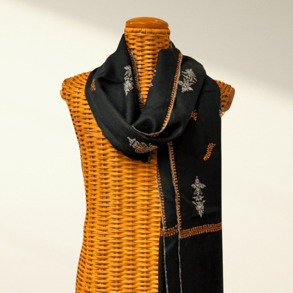 FLORVERDE – Handwoven Pure Pashmina Shawl | Luxury Dark Green Cashmere Scarf with Hand Embroidery - Indus Weavers