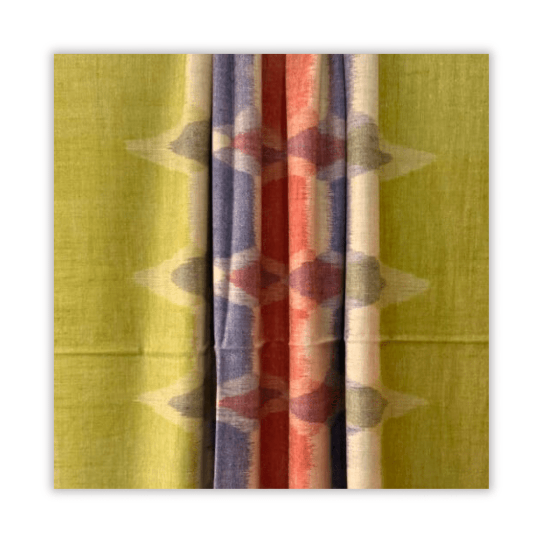 Green Ikat Pashmina with Red & Blue Patterns - Indus Weavers