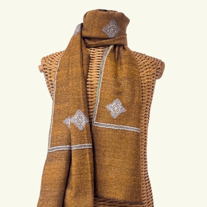 REVERE Kashmiri Pashmina Shawl – Double-Sided Aksi Embroidery Close-Up Detail | Indus Weavers