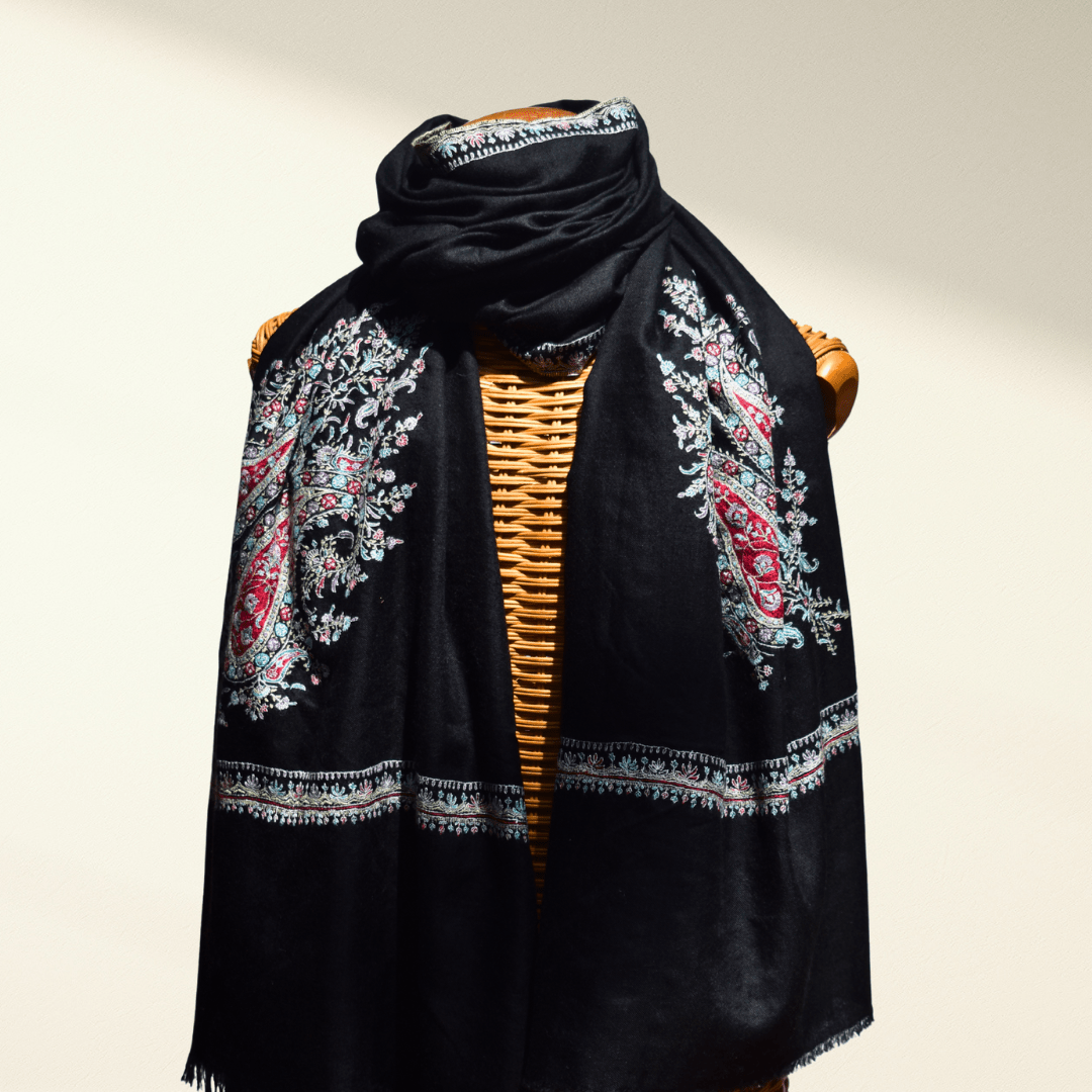 Handwoven BUTAH Pashmina Shawl Paisley Embroidery Soft Luxury Wrap - Indus Weavers