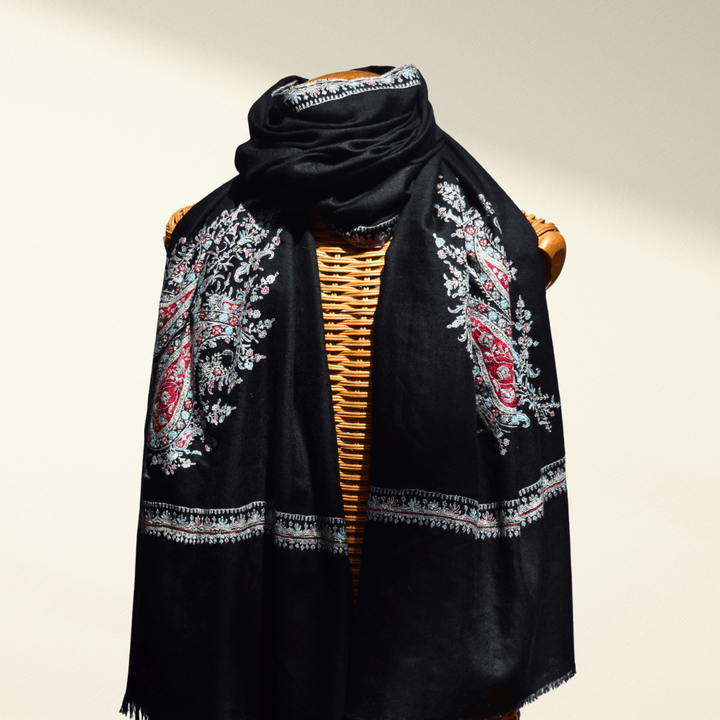 Handwoven BUTAH Pashmina Shawl Paisley Embroidery Soft Luxury Wrap - Indus Weavers